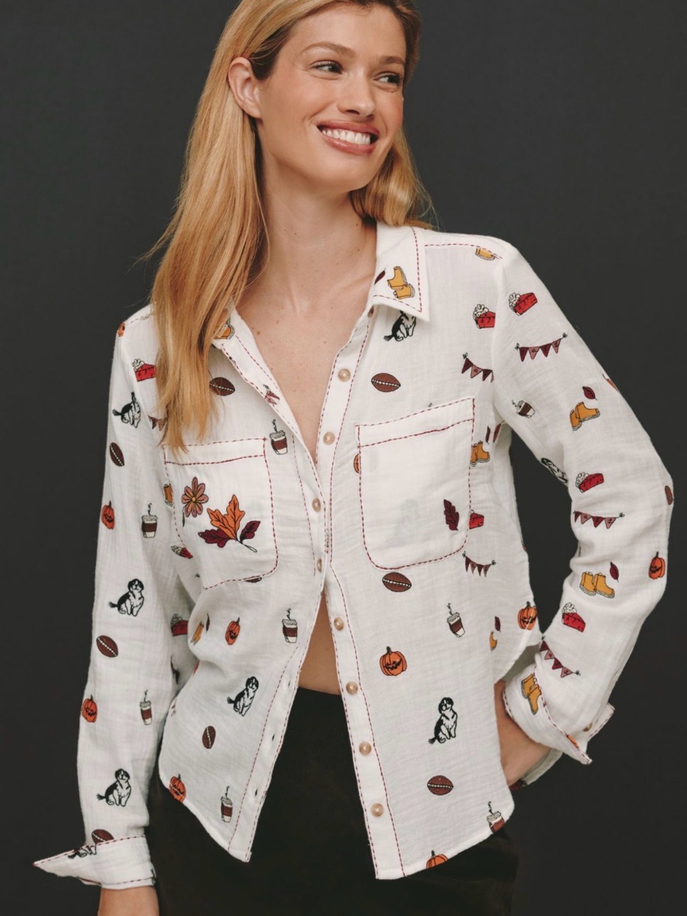 PILCRO EMBROIDERED ICON BUTTONDOWN SHIRT